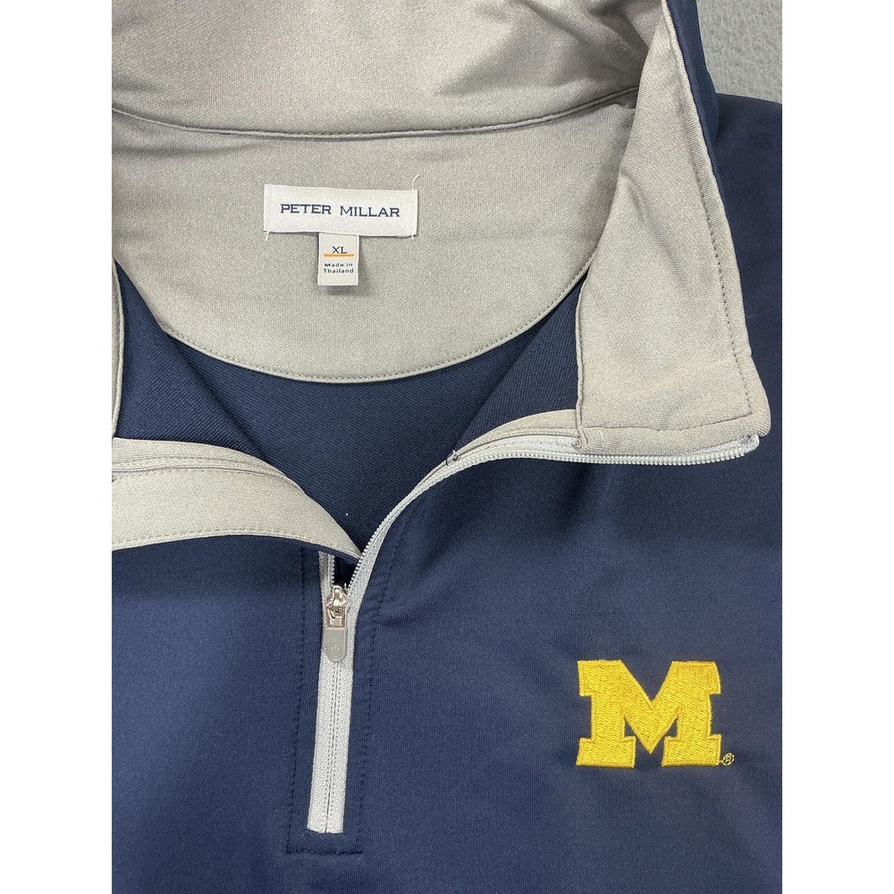 Peter Millar Navy Blue Quarter-Zip with Yellow Logo - Picture 2 of 8